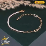 دستبند استیل زنانه نیم نگین نیم زنجیر | کد xp720/7