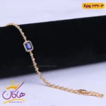 دستبند استیل زنانه تمام نگین گرد و تک نگین آبی | کد xpg236/3
