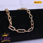 دستبند استیل زنانه زنجیری ساده مستطیل نگین دار | کد XP623/7