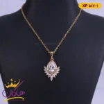 گردنبند استیل زنانه اویز اشک نگین دار طلایی | کد XP 517/1