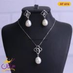 نیم ست نقره زنانه طرح گل و آویز مروارید | کد AF 525