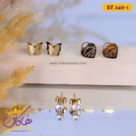گوشواره استیل زنانه ۳ عددی نگینی پروانه قلب | st857/1