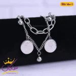 دستبند استیل زنانه زنجیری آویز دار نقره ای | کد sts150/1