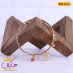دستبند النگویی استیل زنانه آویز دار طلایی | کد ysx608/1