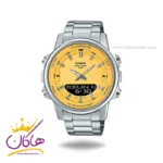 ساعت کاسیو مردانه فلزی دو زمانه صفحه زرد AMW-880D-9AVDF