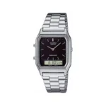 ساعت کاسیو مردانه فلزی صفحه مشکی دو زمانه AQ-230A-1DMQ