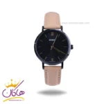 ساعت عقربه ای کاسیو زنانه بند چرم کرمی صفحه مشکی LTP-VT02BL-1AUDF