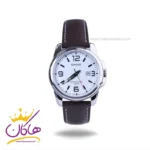 ساعت کاسیو زنانه چرم قهوه ای قاب نقره ای mtp-1314l-7avdf