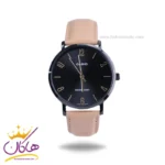 ساعت عقربه ای کاسیو مردانه بند چرم کرمی صفحه مشکی MTP-VT01BL-1BUDF