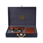 ست کیف کتی چرم و عینک مردانه چرمسال عسلی پوست ماری 182/3