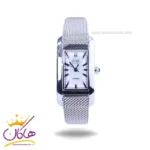 ساعت کرست زنانه فلزی بند حصیری نقره ای قاب مستطیلی 6337/1