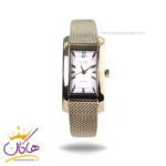 ساعت کرست زنانه فلزی بند حصیری طلایی قاب مستطیلی crest 6337/2
