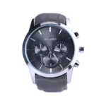 ساعت مچی الگانس مردانه بند چرم طوسی قاب نقره ای G 1196/7