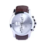 ساعت مچی الگانس مردانه بند چرم قهوه ای قاب نقره ای G 1203/2