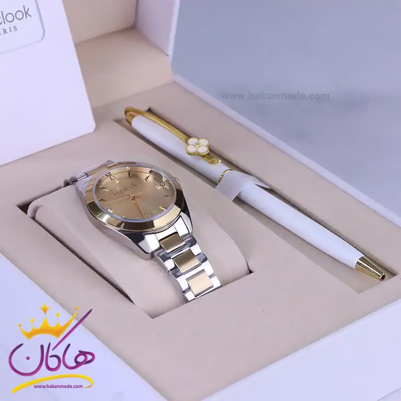 ساعت فری لوک زنانه فلزی نقره ای طلایی FL.1.10406/3 همراه با خودکار درون جعبه ساعت فری لوک زنانه فلزی نقره ای طلایی FL.1.10406/3 همراه خودکار - Image 1