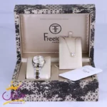 ست گردنبند و ساعت مچی فری لوک زنانه فلزی نقره ای طلایی FL.1.10462-3set 137