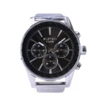 ساعت جی جی پولو مردانه فلزی بند حصیری نقره ای صفحه مشکی JPC.S04064A/3