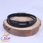 دستبند مردانه چرم بافت مشکی سه لاین هرمس ST 41010