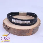 دستبند چرم بافت مردانه مونت بلانک پلاک نقره ای ST 41000