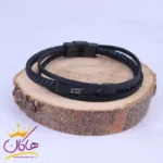 دستبند چرم مشکی 3 لاین پلاک مونت بلانک st 41006