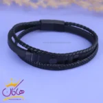 دستبند چرم مردانه 3 لاین مونت بلانک مشکی ST 41009