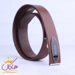 کمربند پلاکی چرم طبیعی مردانه قهوه ای Massimo Dutti