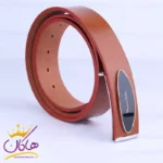 کمربند پلاکی چرم طبیعی مردانه عسلی Massimo Dutti