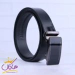 کمربند ریلی چرم طبیعی مردانه سگک مشکی ساده