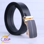 کمربند ریلی چرم طبیعی مردانه سگک مشکی طلایی