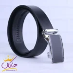 کمربند ریلی چرم طبیعی مردانه سگک مشکی