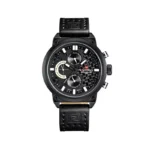 ساعت مچی نیوی فورس مردانه چرم تمام مشکی فول تایم 9068/6