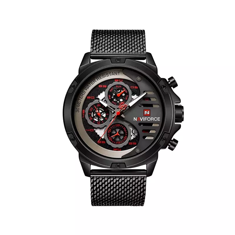 ساعت عقربه ای مردانه نیوی فورس بند حصیری مشکی قرمز 9110/10 ساعت عقربه ای مردانه نیوی فورس بند حصیری مشکی قرمز 9110/10 - Image 1