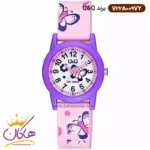 ساعت کیو اند کیو دخترانه سیلیکونی بنفش طرح پروانه V22A009VY