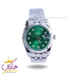 ساعت رولکس مردانه فلزی دیت جاست نقره ای صفحه سبز 4043/45
