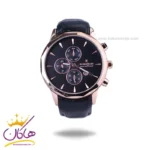 ساعت عقربه ای رومانسون مردانه بند چرم مشکی قاب رزگلد G2096/1