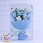 جعبه طلقی دسته گل کاموایی آبی | 7789/4