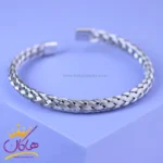 دستبند زنانه بنگل نقره ای طرح بافت 0024