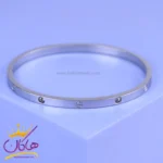 دستبند استیل زنانه کارتیر نگین دار نقره ای النگویی | ST 4015/1