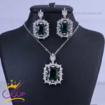 نیم ست استیل زنانه نگین مربع سبز | کد SP 22051