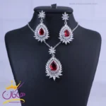 نیم ست استیل زنانه نگین اشکی قرمز | کد SP 22065
