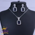 نیم ست استیل زنانه نگین مربع سرمه ای | کد SP 22097