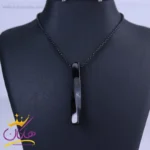 گردنبند مشکی آویز مستطیل استنلس استیل ST 12346