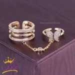 انگشتر و بند انگشتی ست با زنجیر اتصال پروانه ای طلایی | SP 1047