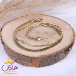 دستبند استیل زنانه زنجیر دو لاین هرینگبون طلایی | st 4302