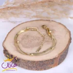 دستبند استیل زنانه زنجیر طلایی دو لاین هرینگبون | st 4316