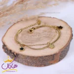 دستبند استیل زنانه دو لاین آویز ستاره طلایی | st 4329