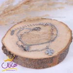دستبند استیل زنانه دو لاین آویز پروانه و گل | st 4333