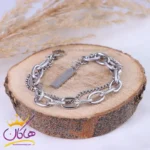 دستبند استیل زنانه دو لاین نقره ای | st 4335