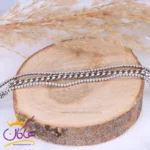 دستبند استیل زنانه زنجیر سه لاین کارتیر و نگینی | xp 5023