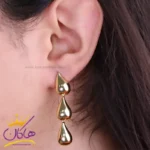گوشواره زنانه استیل آویز طرح قطره طلایی sp 11260